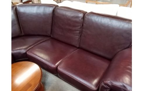 SALON D'ANGLE CUIR BORDEAU BRUN PATINÉ CLASSIC °451