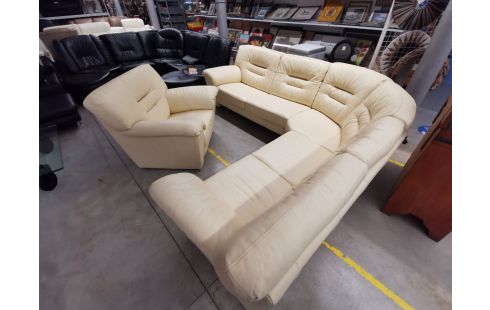 519 SALON D'ANGLE CUIR CRÈME + FAUTEUIL