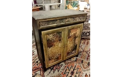 MEUBLE D'APPOINT 2P TISSUS NOIR ET DORE