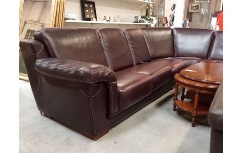 SALON D'ANGLE CUIR BORDEAU BRUN PATINÉ CLASSIC °451