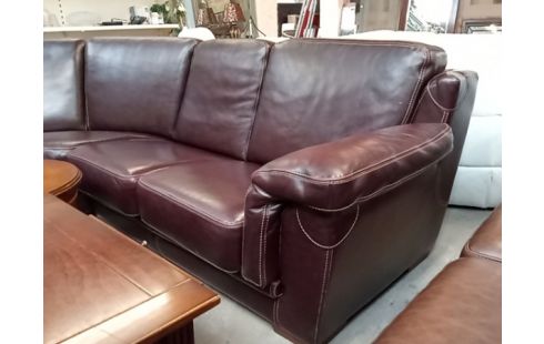 SALON D'ANGLE CUIR BORDEAU BRUN PATINÉ CLASSIC °451