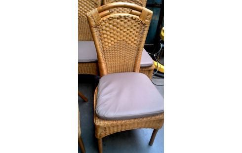 4 CHAISES ROTIN CAFE, , COUSSIN CUIR