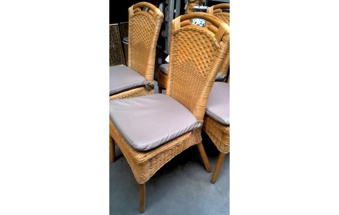 4 CHAISES ROTIN CAFE, , COUSSIN CUIR