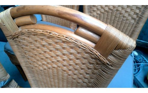 4 CHAISES ROTIN CAFE, , COUSSIN CUIR