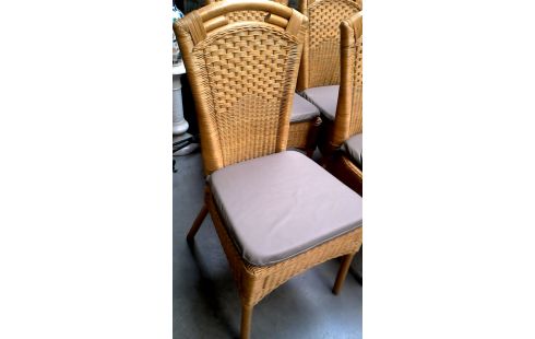 4 CHAISES ROTIN CAFE, , COUSSIN CUIR
