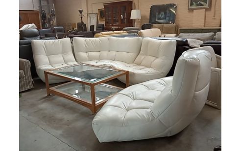 SALON D'ANGLE CHATEAU D'AX CUIR BLANC