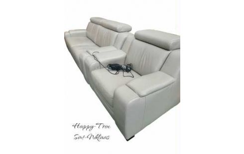 SALON, , FAUTEUIL RELAX ELECTRIQUE CUIR CLAIR GRIS
