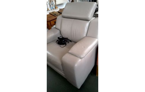 SALON, , FAUTEUIL RELAX ELECTRIQUE CUIR CLAIR GRIS