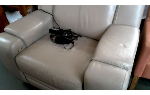 SALON, , FAUTEUIL RELAX ELECTRIQUE CUIR CLAIR GRIS