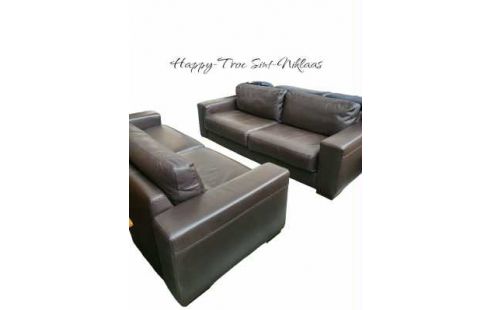 WOHNZIMMER 3 PLÄTZE BRAUN LEDER