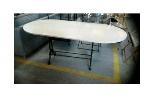 TABLE OVALE PLATEAU PIERRE PIED FER FORGE