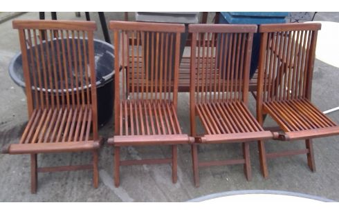 TERRASSTOEL SET VAN 4 TEAK MET KUSSENS