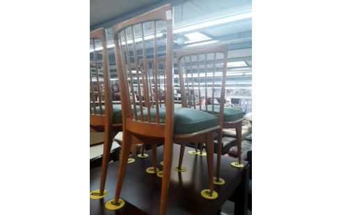 CHAISES X4 ANNEE 60 HETRE ET SKAI VERT .