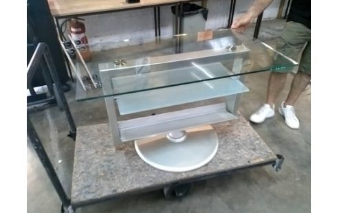 MEUBLE TV PIVOTANT 360° METAL CHROME & VERRE