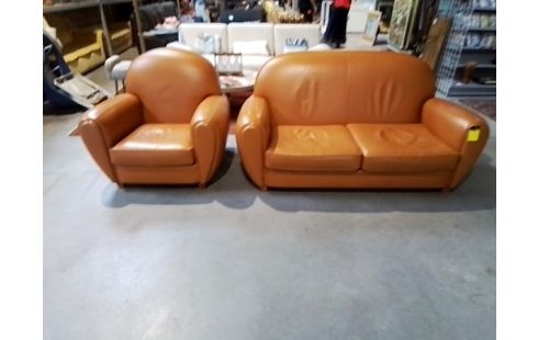 SALON 2P CLUB CUIR MARRON