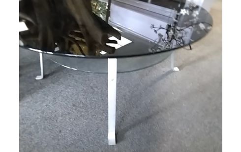 TABLE BASSE RONDE VERRE FUMÉ ANNEE 80