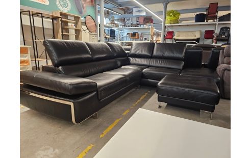 573 SALON D'ANGLE CALIA ITALIA CUIR NOIR + POUF