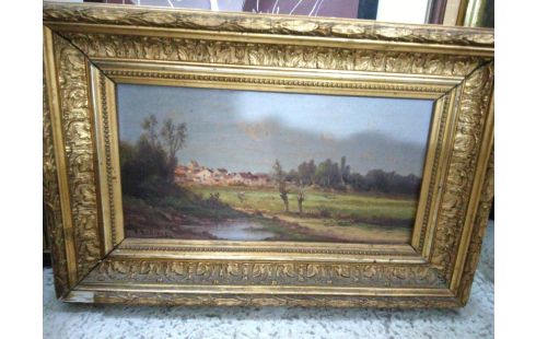 HUILE SUR PANNEAU PAYSAGE SIGNÉ R.T STUART