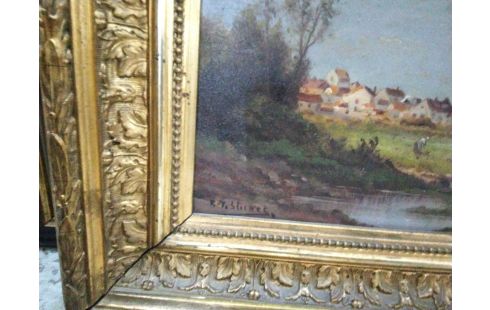 HUILE SUR PANNEAU PAYSAGE SIGNÉ R.T STUART