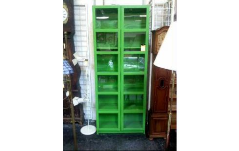 VITRINENSCHRANK HOLZ GRÜN 2 TÜREN 6 EBENEN
