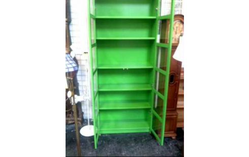 VITRINENSCHRANK HOLZ GRÜN 2 TÜREN 6 EBENEN