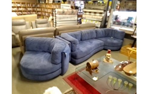 SALON D'ANGLE ALCANTARA BLEU + 1 FAUTEUIL