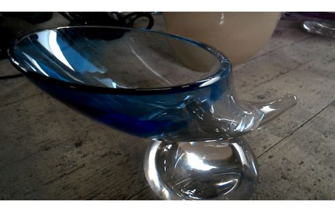 JARRÓN, , CUERNO AZUL CRISTAL