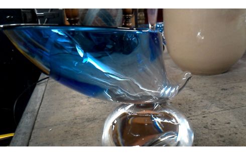 JARRÓN, , CUERNO AZUL CRISTAL