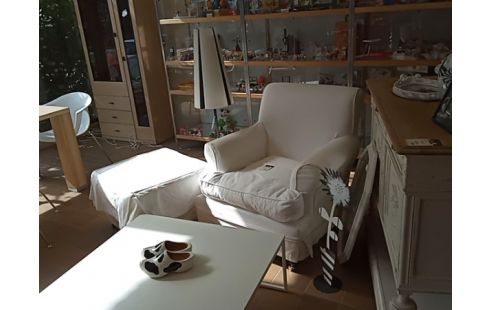 BERGERE + POUF TISSU BEIGE IKEA