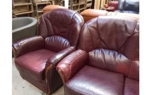 SALON 2+1 CUIR BORDEAU MERISIER