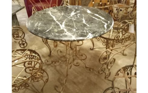 TABLE MARBRE FER FORGÉ PIED GRIS