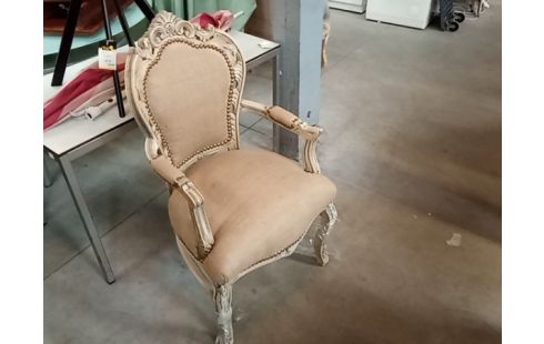 FAUTEUIL LIN ECRU ET PATINE