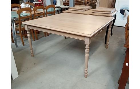 TABLE CARREE CHENE CERUSE 2 ALLONGES 140/140