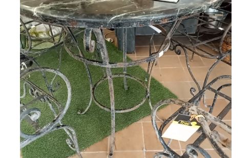 TABLE MARBRE FER FORGE PIED NOIR