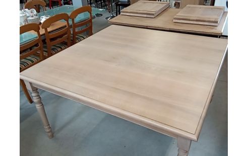 TABLE CARREE CHENE CERUSE 2 ALLONGES 140/140