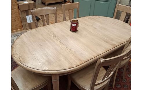 TABLE CHENE CERUSE MASSIF OVALE 200/100