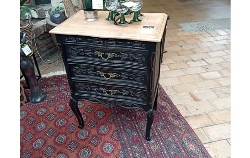 COMMODE LOUIS XV PATINE NOIR 3 TIROIRS