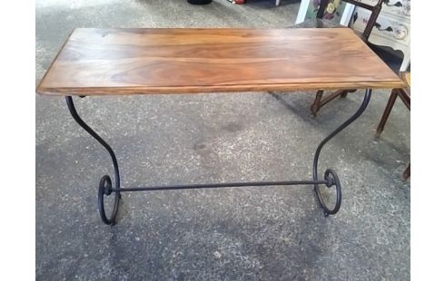 CONSOLE FER FORGE PLATEAU BOIS
