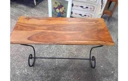 CONSOLE FER FORGE PLATEAU BOIS
