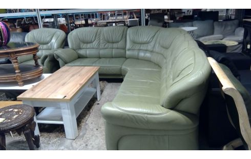 SALON D'ANGLE CUIR VERT BOUTEILLE