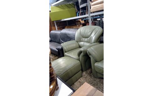 SALON D'ANGLE CUIR VERT BOUTEILLE