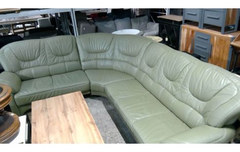 SALON D'ANGLE CUIR VERT BOUTEILLE