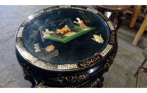 TABLE BASSE RONDE CHINOISE + TABOURETS