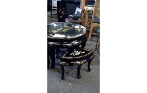 TABLE BASSE RONDE CHINOISE + TABOURETS