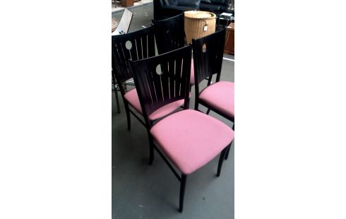4 CHAISES NOIR SAUMON TISSU VINTAGE