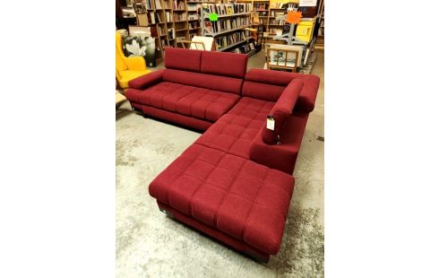 CANAPE D'ANGLE CONVERTIBLE BORDEAUX + COFFRE