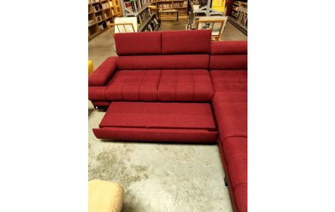 CANAPE D'ANGLE CONVERTIBLE BORDEAUX + COFFRE