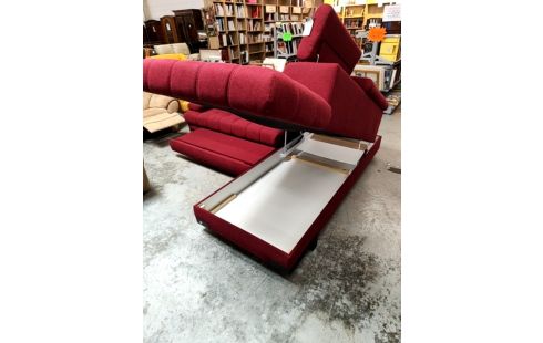 CANAPE D'ANGLE CONVERTIBLE BORDEAUX + COFFRE