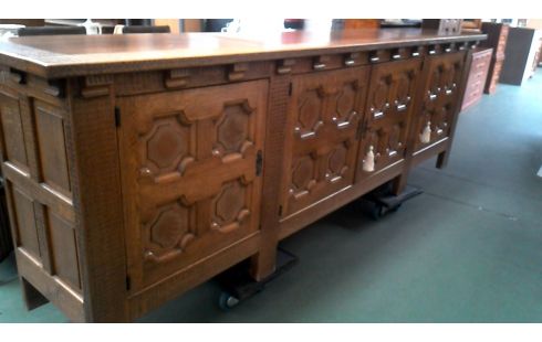 BUFFET BAS RUSTIQUE MASSIF CHENE 4 PORTES