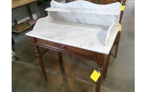 TABLE DE TOILETTE ANCIENNE EN NOYER, PLATEAU EN MARBRE